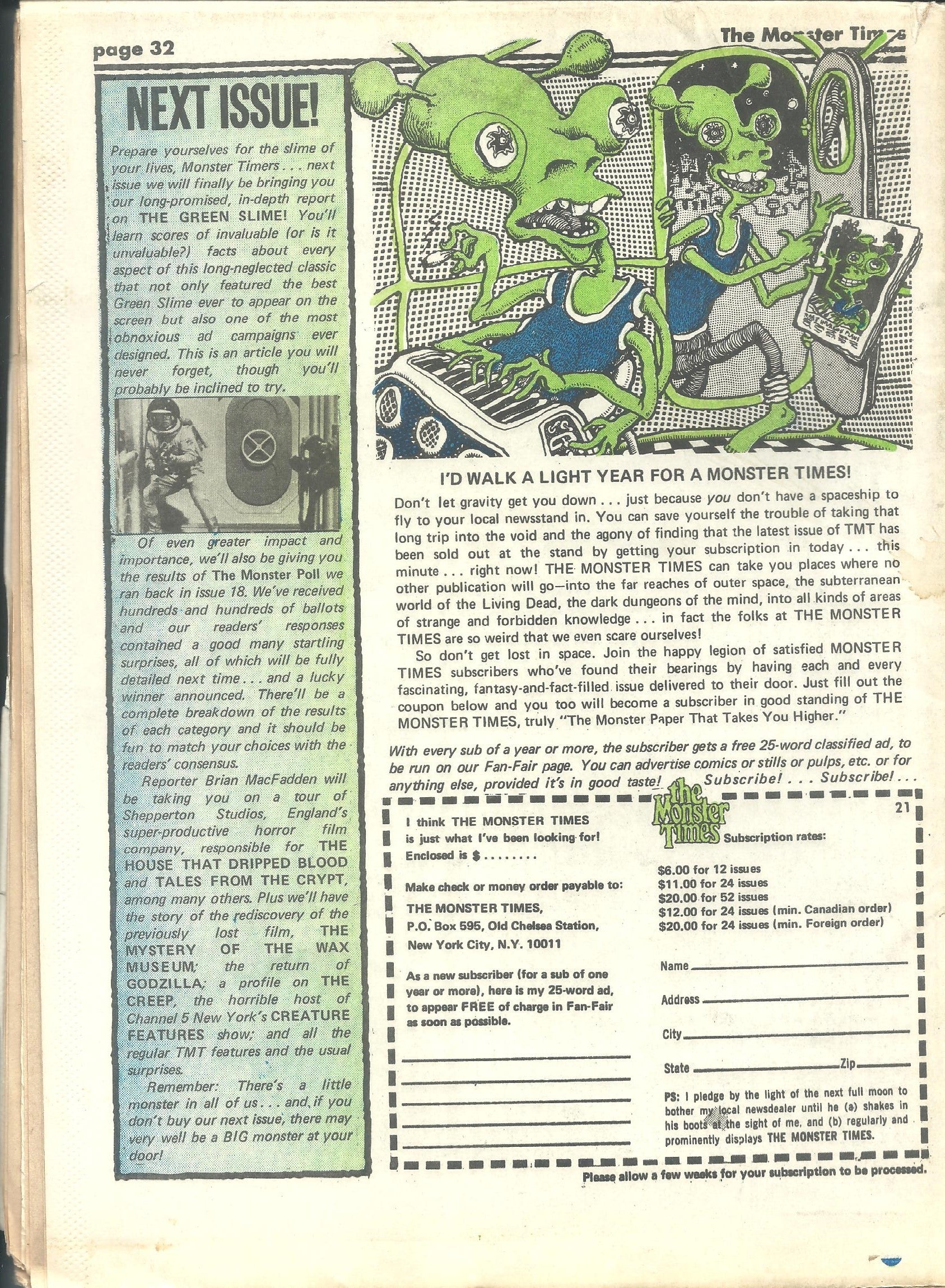 THE MONSTER TIMES VOLUME Volume 1 #21