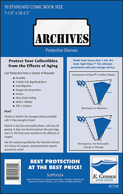 MYLAR SLEEVES Standard/Regular Comic -25 (7 1/4 x 10 1/2)